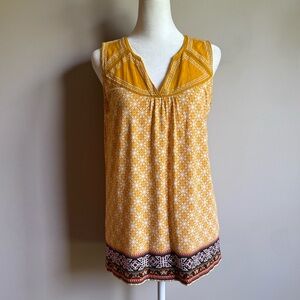 Eliane Rose Women’s Yellow Sleeveless‎ Top with Patterned Hem Size Small